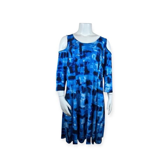 ⭐️Host Pick ⭐️Susan Graver Blue Geometric Abstract Print Dress Size 1X - Picture 1 of 10